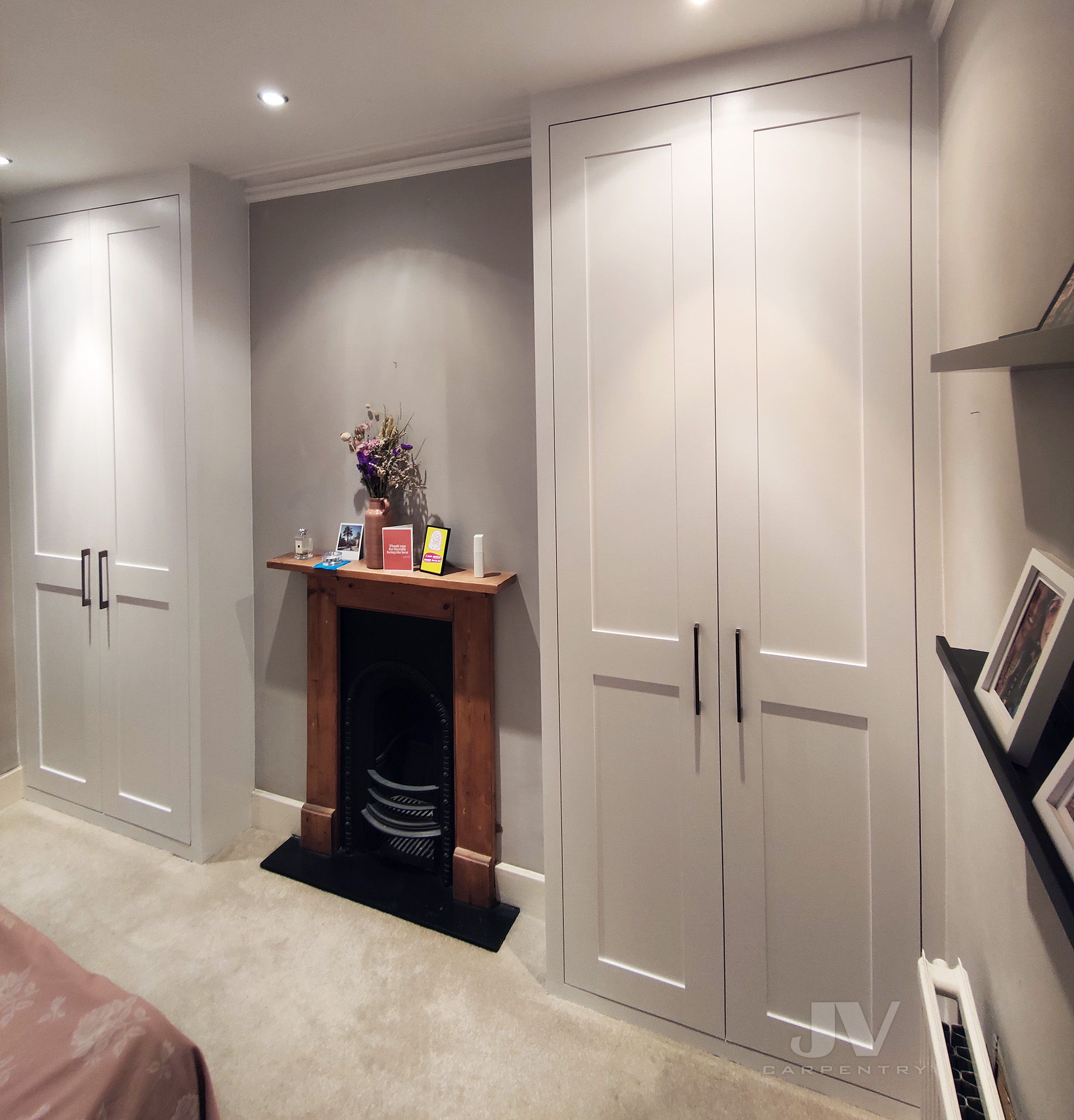 two alcove wardrobes with shaker doors