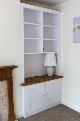 Living room fitted alcove with  oak top (RHS)