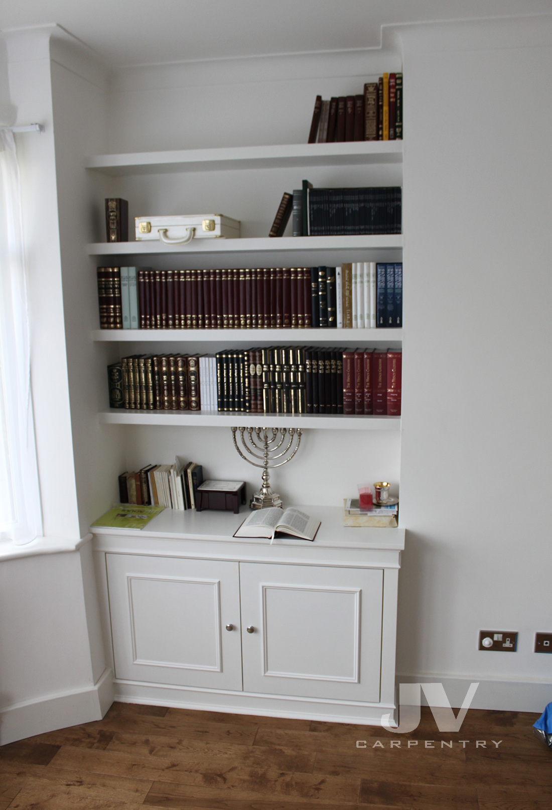 traditional cabinets with floating shelves (LHS)