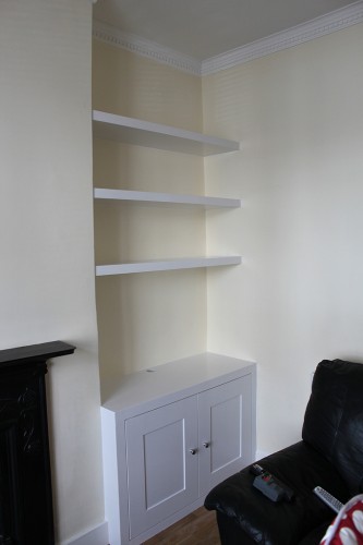 Bespoke alcove cabinet and floating shelves