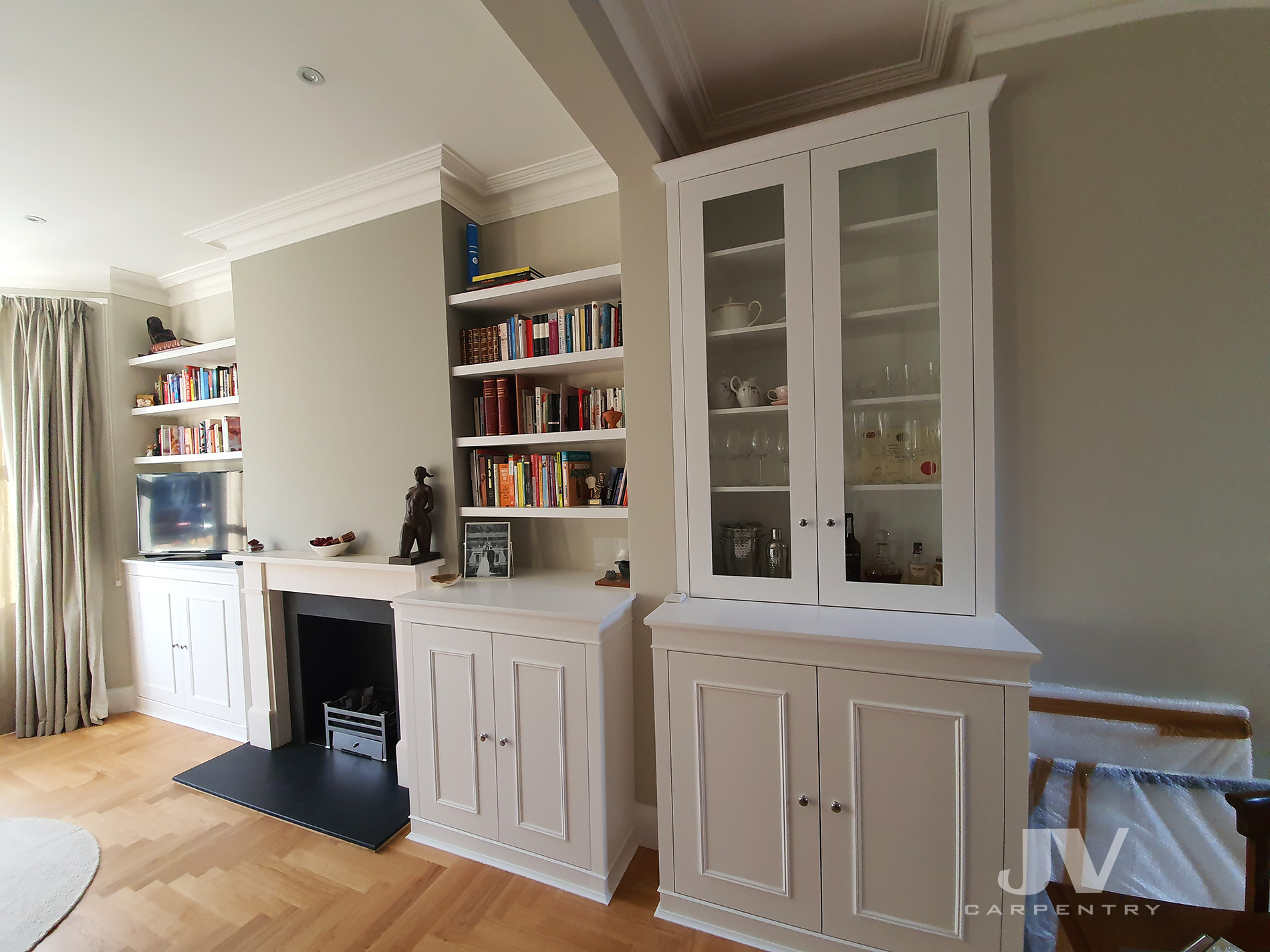 fitted alcove units and floating shelves