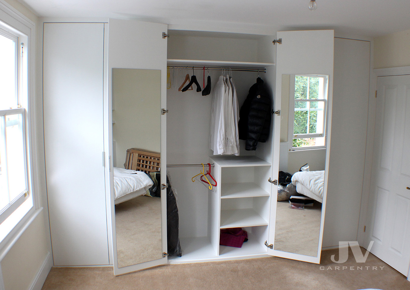 fitted wardrobe interior ideas with mirrors at the back of the doors