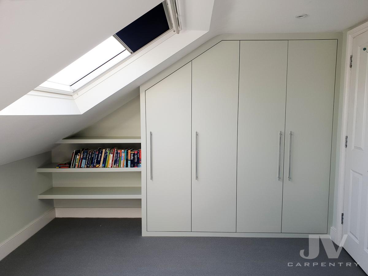 Attic wardrobe with floating shelves