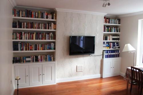 Pair of alcove cabinets with floating shelves